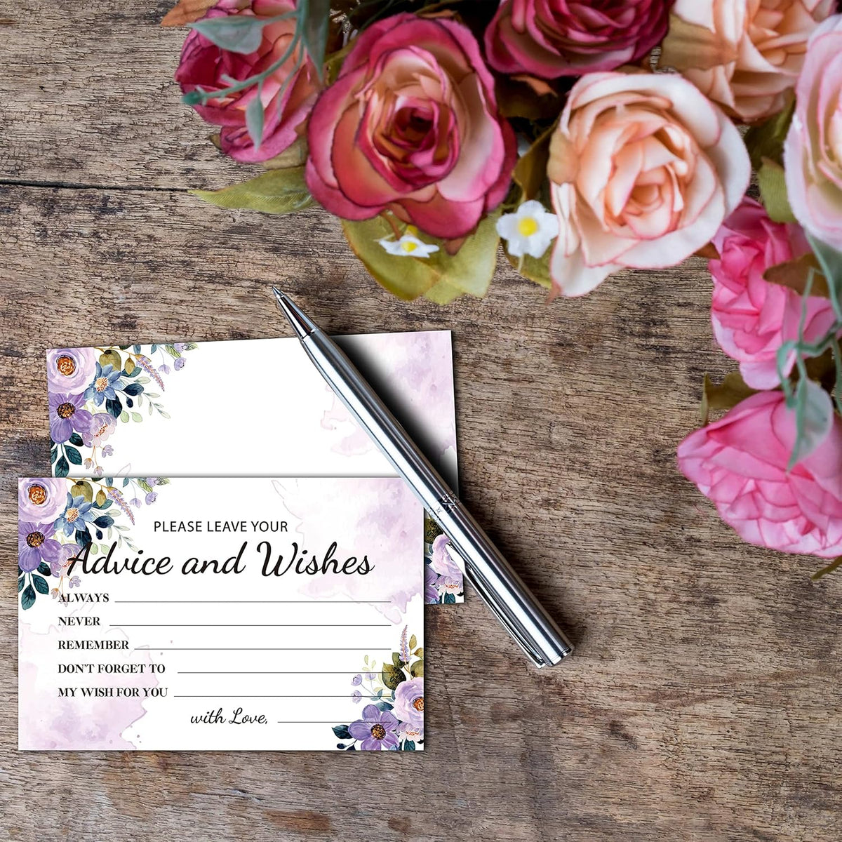 Purple Floral Advice and Wishes Cards, 25 Pcs Watercolor Purple Double Sided Advice Cards for The