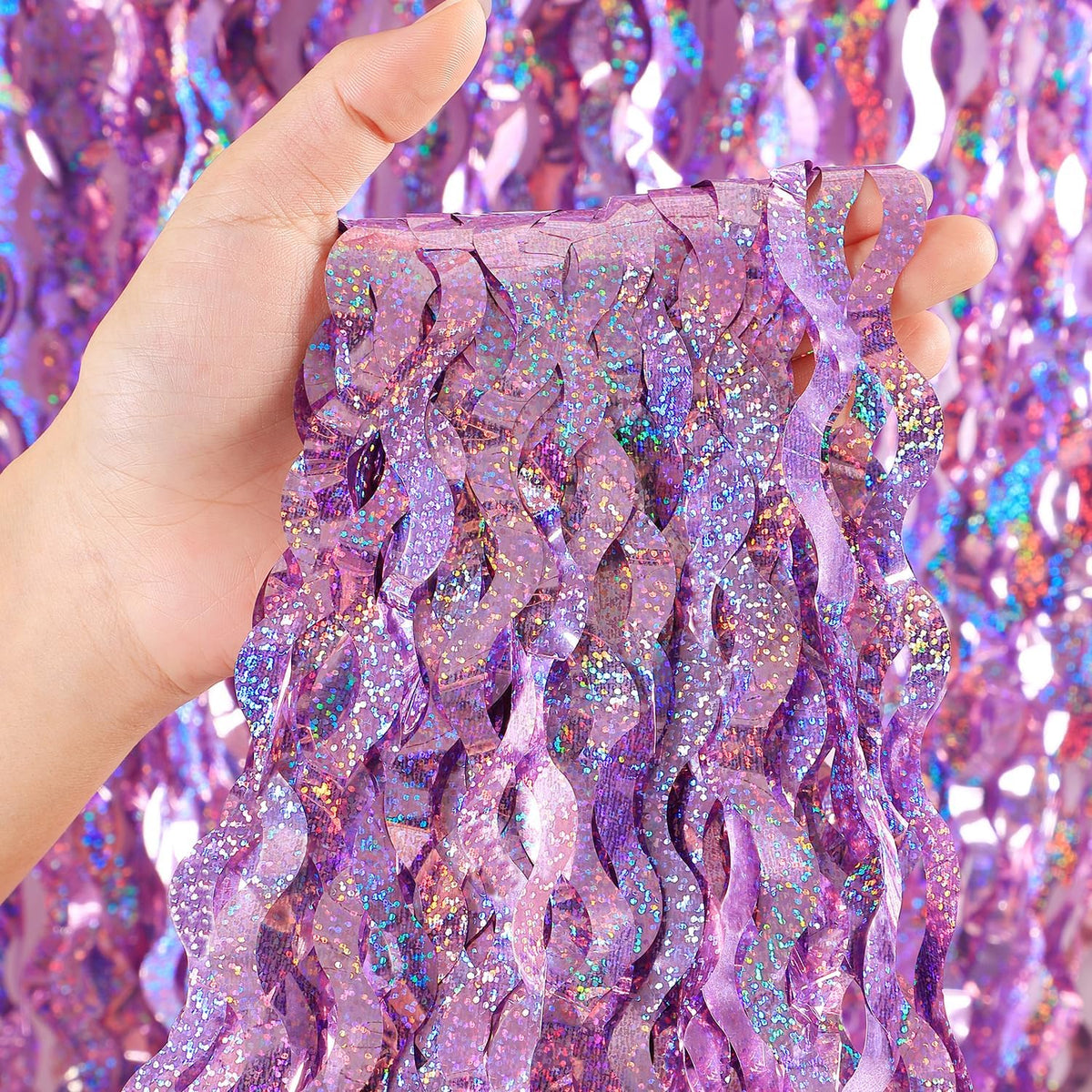 4 Pack Pink Tinsel Curtain Party Backdrop - CYLMFC 3.3 ft x 6.6 ft Sparkle Wavy Foil Fringe