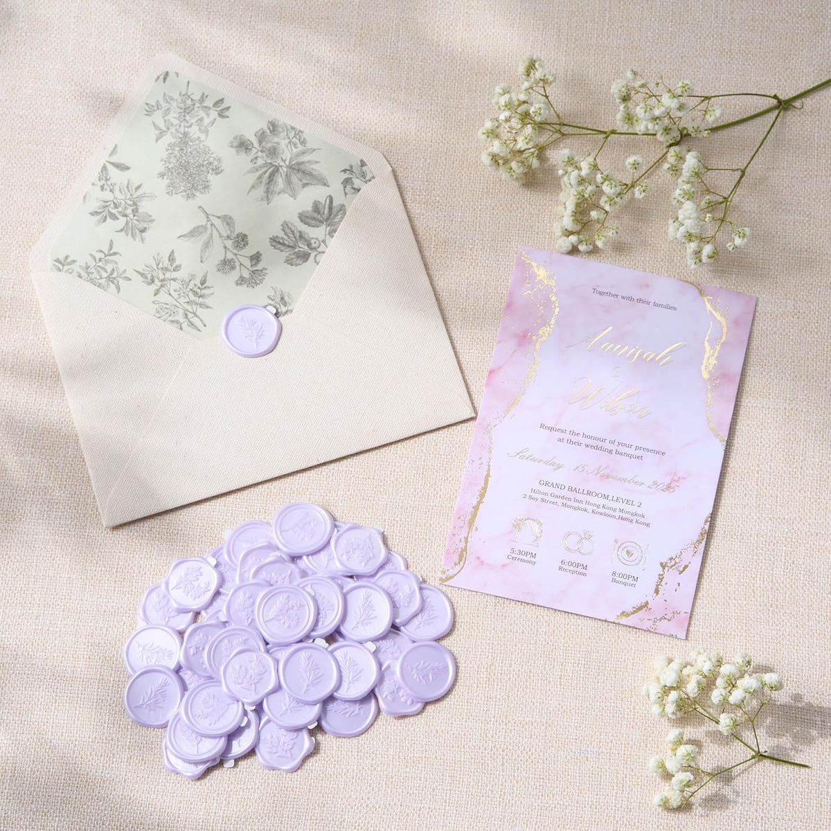 Wax Seal Stickers (60 Pcs, 3 Designs in 1 Pack) Premium Envelope Seal Stickers for Wedding
