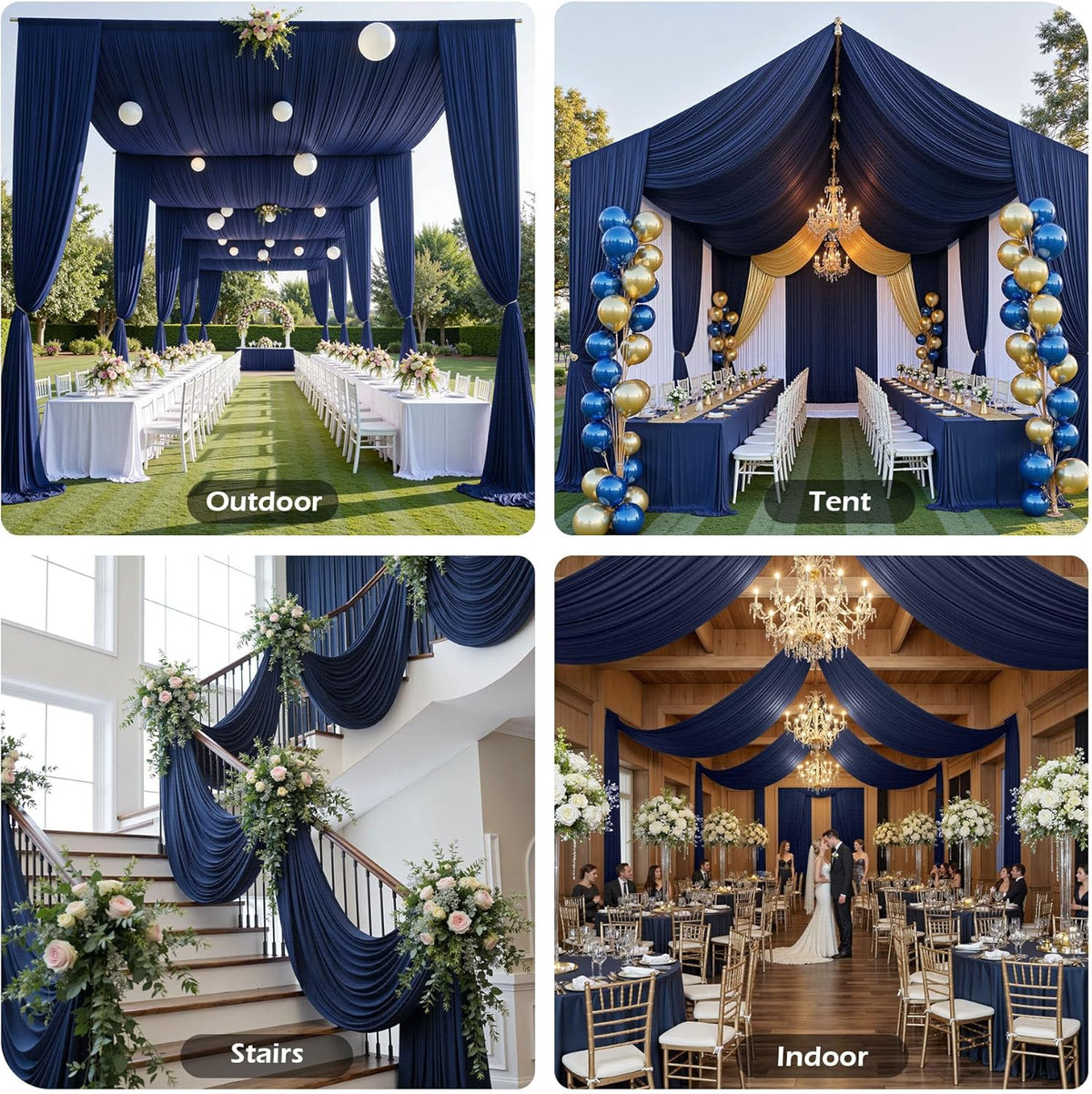 PartyVillage 10ftx40ft Navy Blue Ceiling Curtain for Wedding Parties – 2 Panels Wrinkle-Free 40 FT