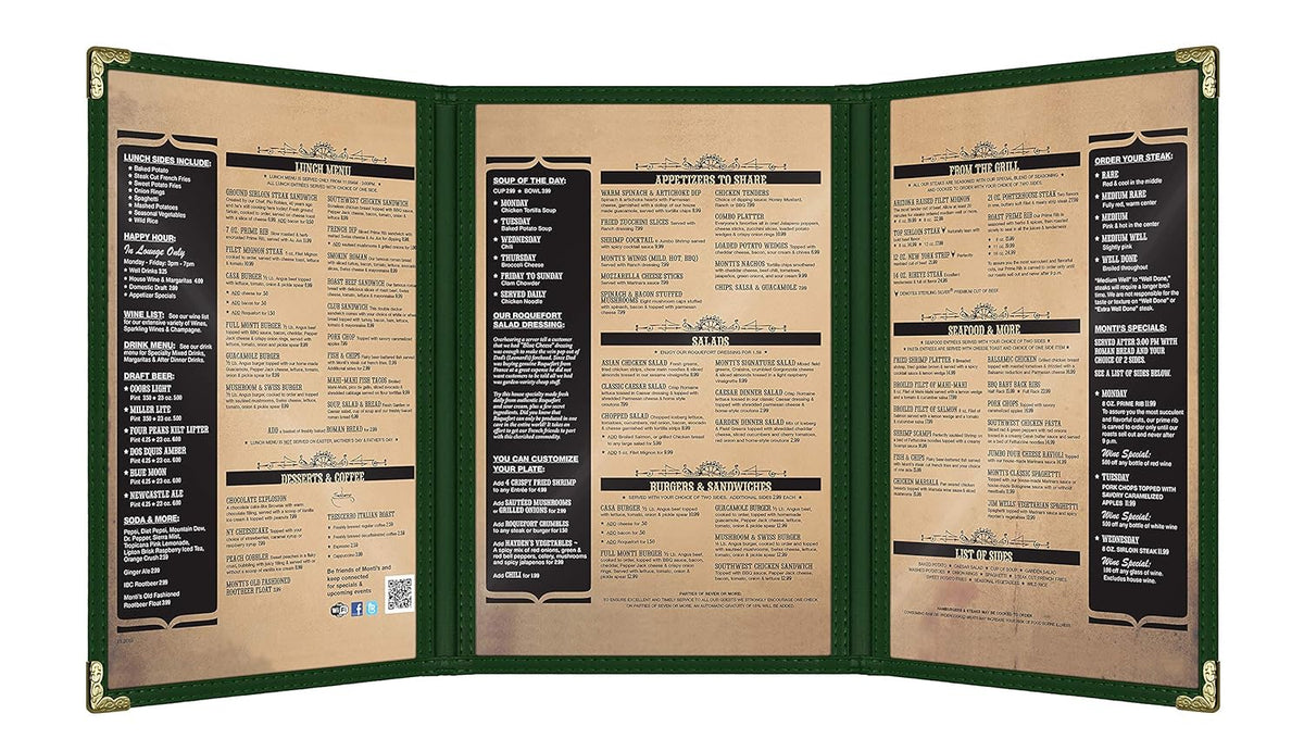 Goodsmart Restaurant Menu Covers – 25 Pack Green 6-View Trifold 5.5" x 8.5", Side-Loading Vinyl &