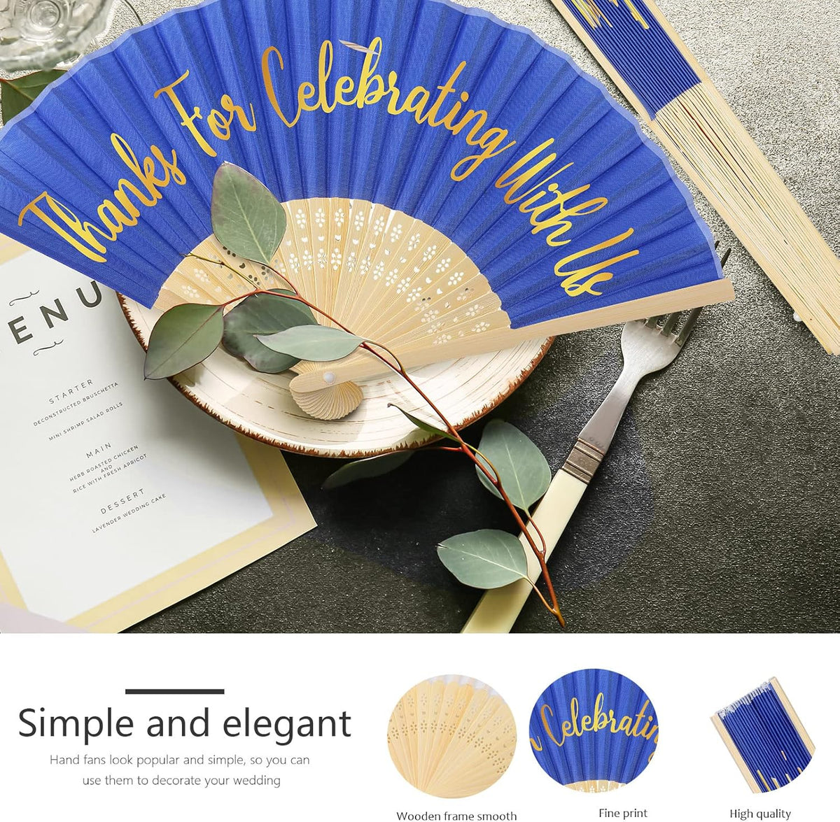 Jetec 50 Pcs Wedding Fans for Guests Bulk Silk Hand Fans Handheld Folded Thank You for Celebrating