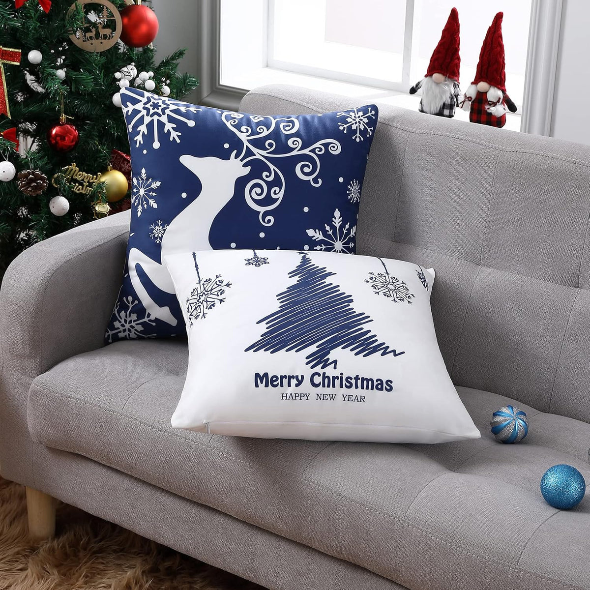 Christmas Pillow Covers 20X20 Set of 4 Navy Blue white Christmas Decorations Merry Christmas