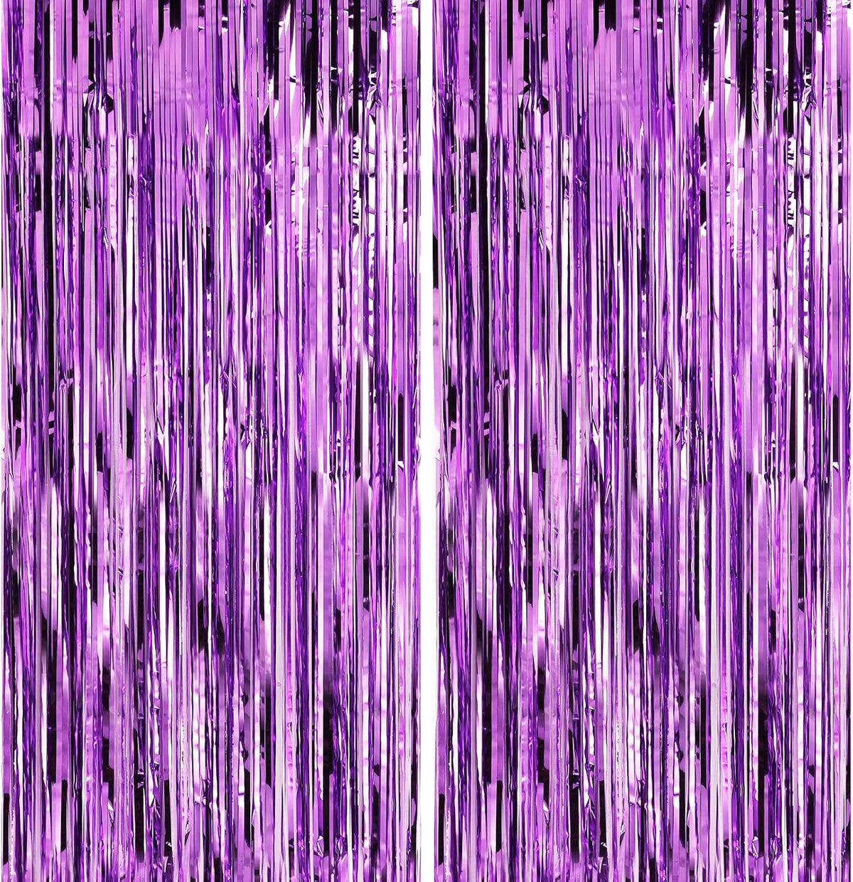 2 Pack Purple Foil Fringe Curtains Door Streamers Party Decorations 3.3 x 8.2 ft, Tinsel Curtain
