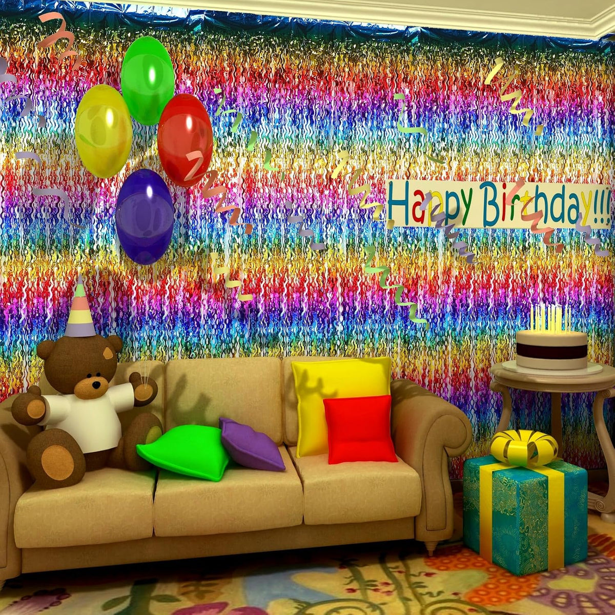 Jutom 6 Pieces 3.3 x 6.6 ft Wavy Tinsel Foil Fringe Curtains Foil Fringe Streamer Backdrop Party