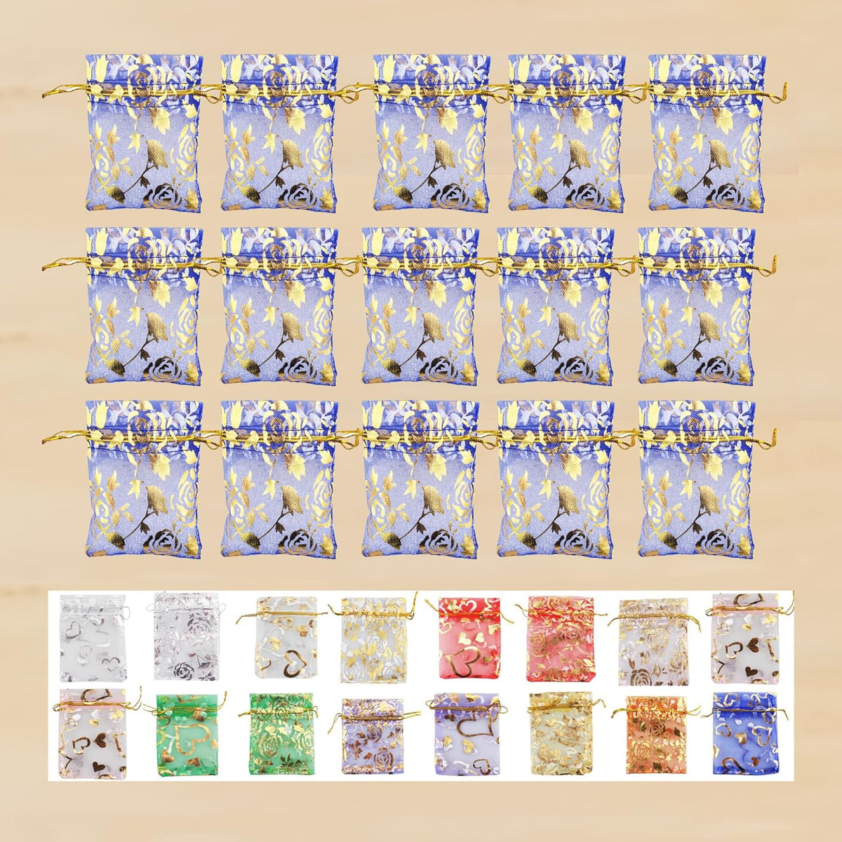 QIANHAILIZZ 100 Pack 2.8 x 3.5 Inch Flower Heart Organza Jewelry Gift Pouch Candy Pouch Drawstring