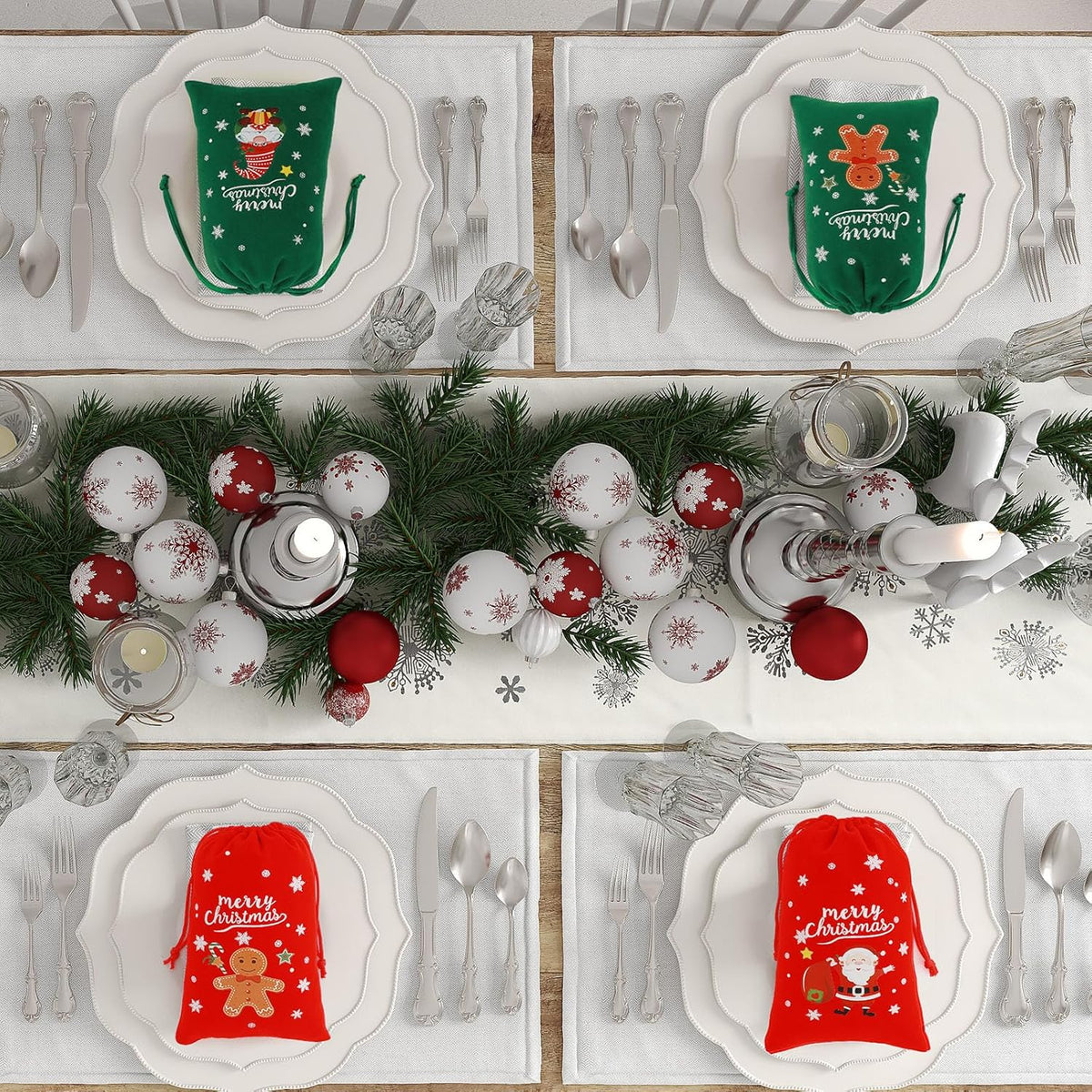 Tapleap Christmas Bags with Drawstring - 50Pcs 4x6 Red and Green Velvet Cloth for Wrapping Dice