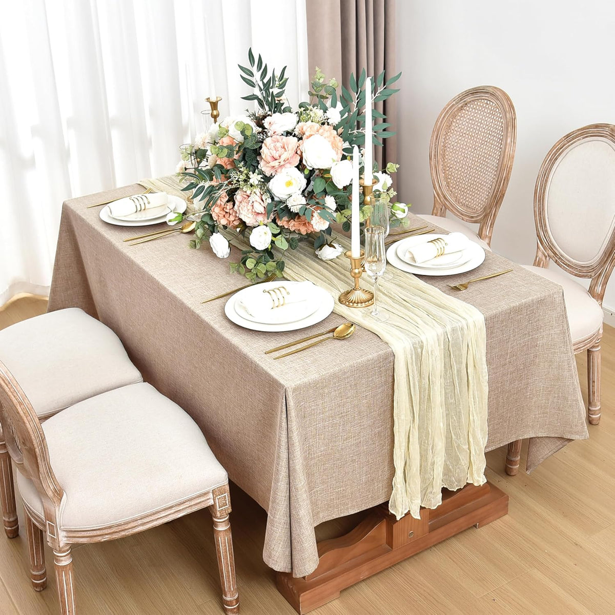 Fitable Faux Linen Tablecloths for Rectangle Tables: Water & Stain Resistant Farmhouse Table Cloth