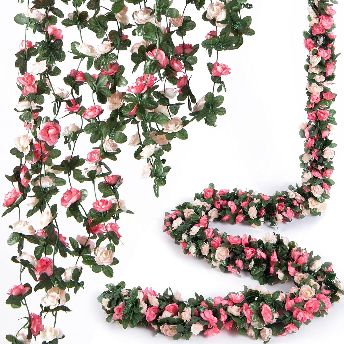 8 Pcs x 8.2 ft Flower Garland Artificial Rose Vine Flowers with Green Leaves Hanging Fake Roses