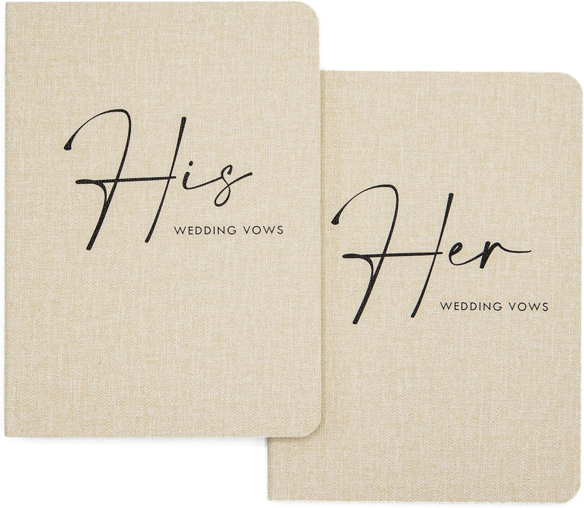 Slim Vow Books (Set of 2 - Design 4) - Soft Cream Canvas Linen Textured Cover Wedding Vow Booklets
