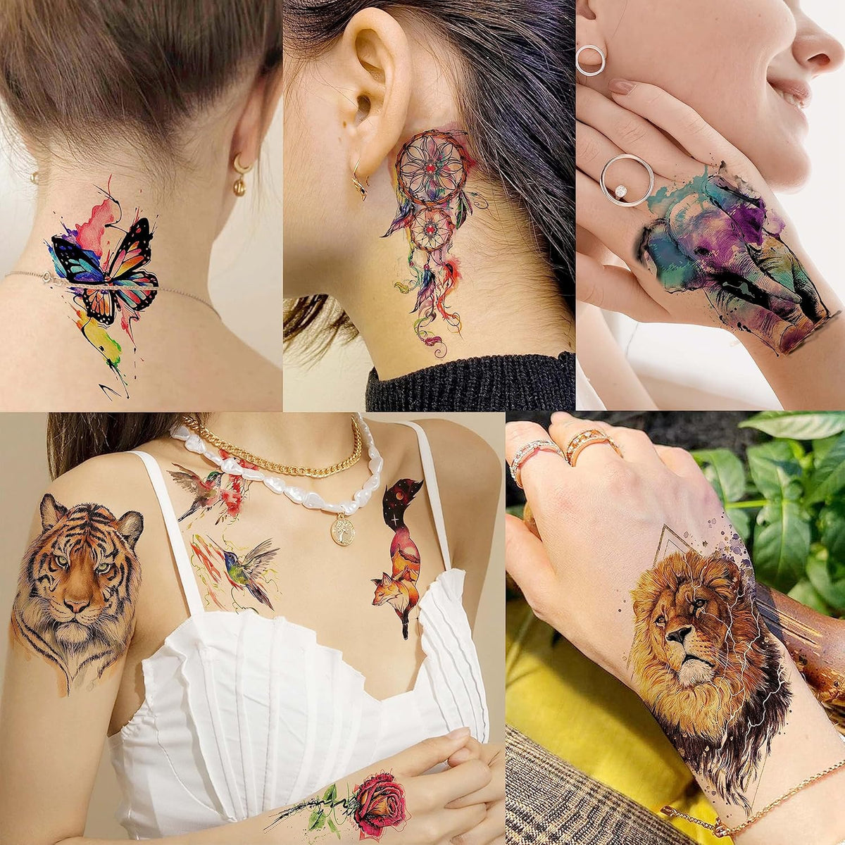 63 Sheets 3D Watercolor Rose Temporary Tattoos For Women Arm Girls Adults, Water Color Peony Flower