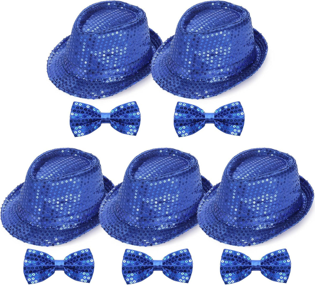 10 Pcs Unisex Sequin Fedora Hat Sequin Bow Ties Set Bling Retro Dance Jazz Cap Funky Party Costume