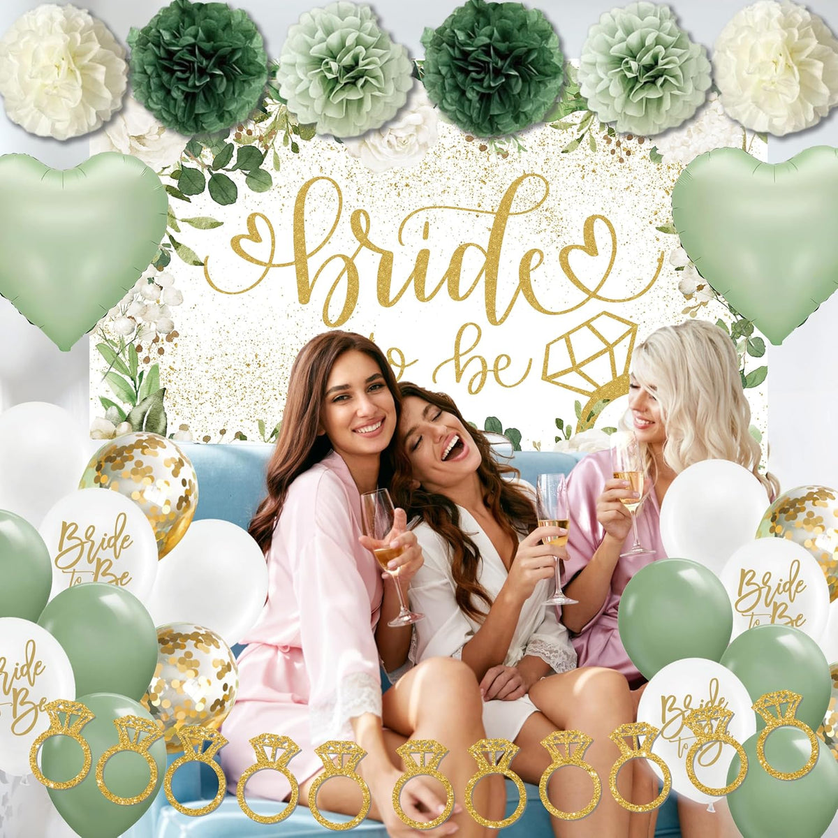 Sage Green Bridal Shower Decorations,Bachelorette Party Decorations, Bride to Be Backdrop, Bridal