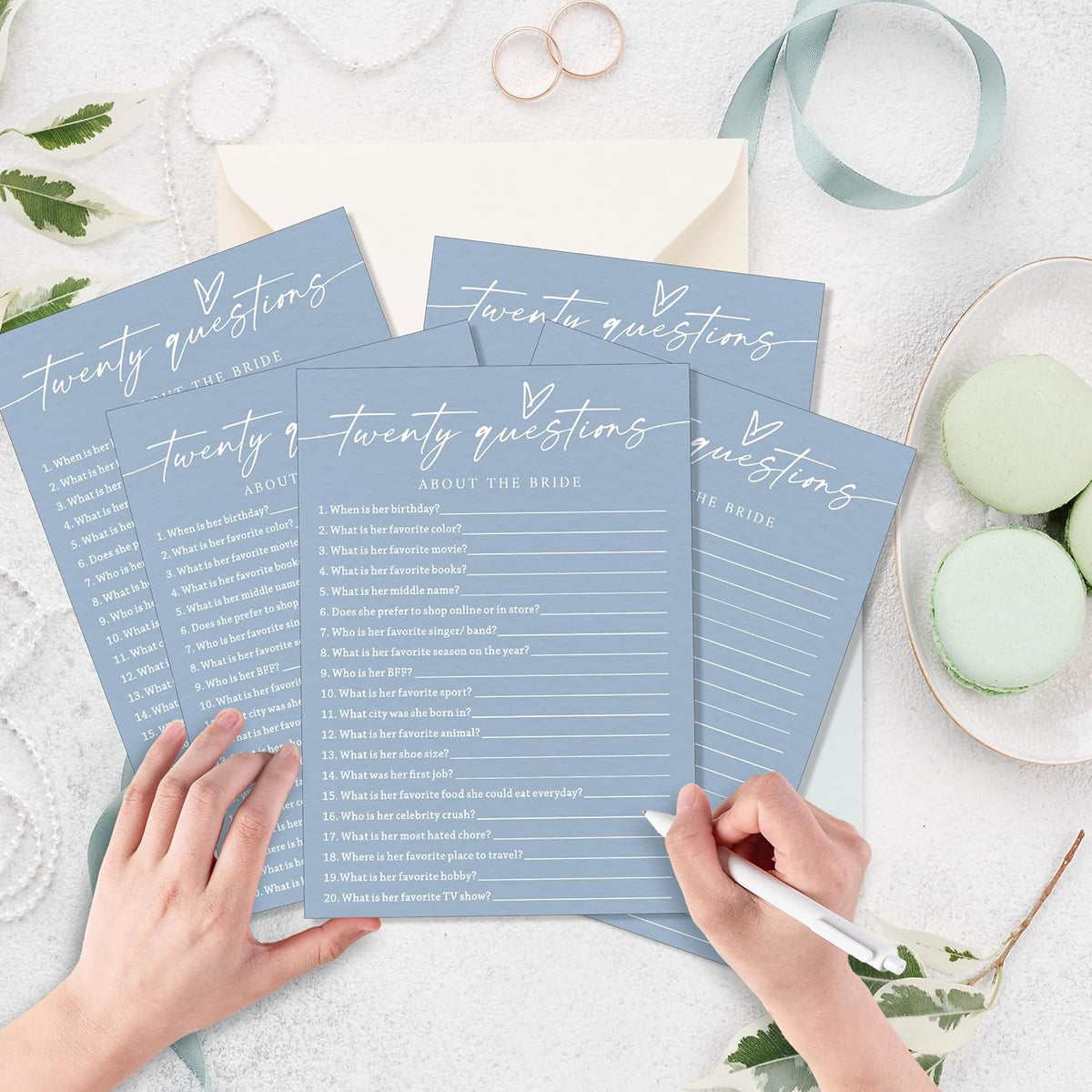 Fun Wedding Shower Games Cards, Twenty Questions About the Bride, Bridal Party Game and Favors for