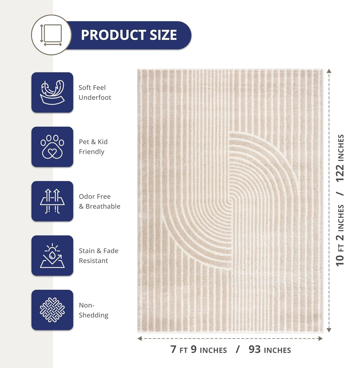 Abani Area Rug for Living Room -Nuevo 8' x 10' Beige Arch Pattern Area Rug, Soft and Durable Living