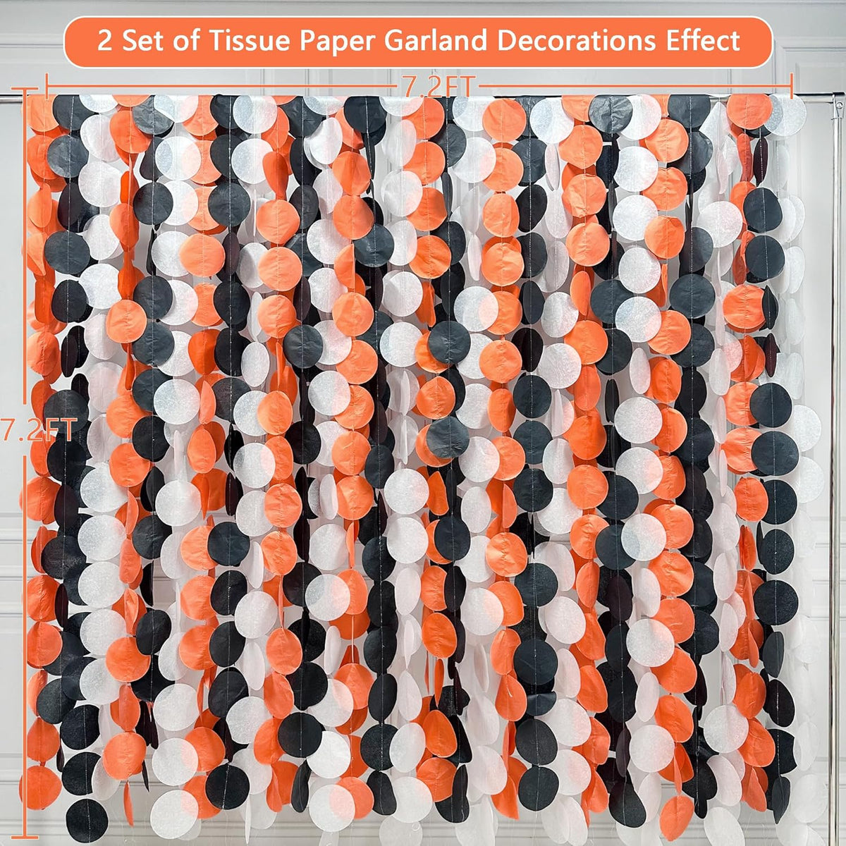 192 Ft Orange Black White Party Decorations Polka Dots Garland Streamer Backdrop for Halloween Fall