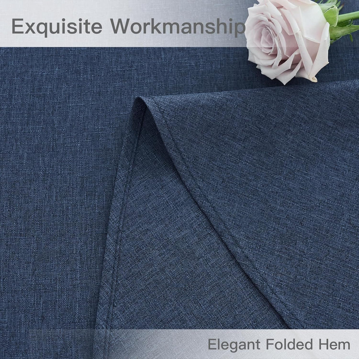 maxmill Round Linen Textured Tablecloth Spill-Proof Stainproof Wrinkle Free Washable Fabric Table