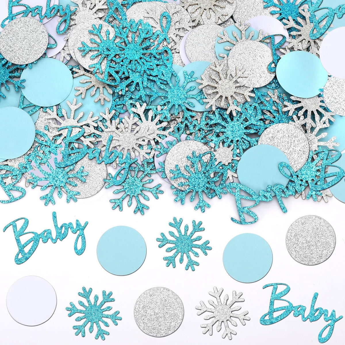 MARFOREVER Winter Shower Table Confetti, 200 Pcs Glitter Blue Silver Snowflake Table Decorations