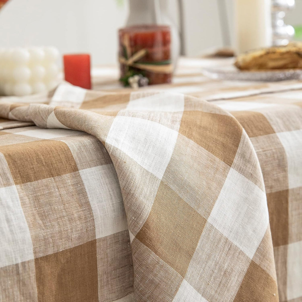EVERLY 100% Yarn-Dyed Linen Rectangle Tablecloths 60x120Inches for Dining,Buffet