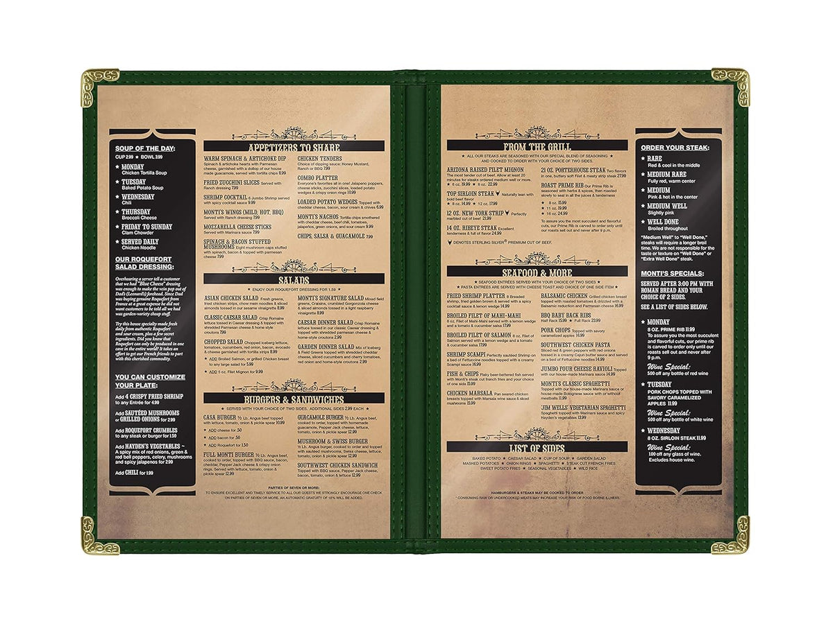 Goodsmart Restaurant Menu Covers – 25 Pack Green 4-View, Side-Loading Menu Holders, Vinyl & Plastic