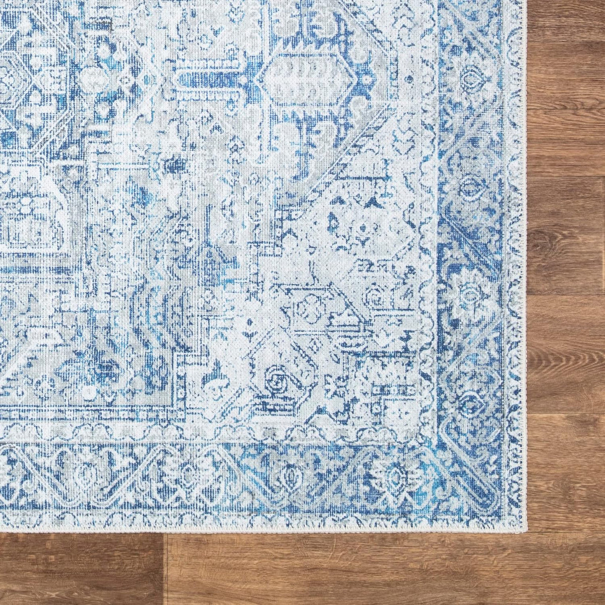 Bloom Rugs Washable Non-Slip 7 ft Runner - Blue/Gray Traditional Runner for Entryway, Hallway