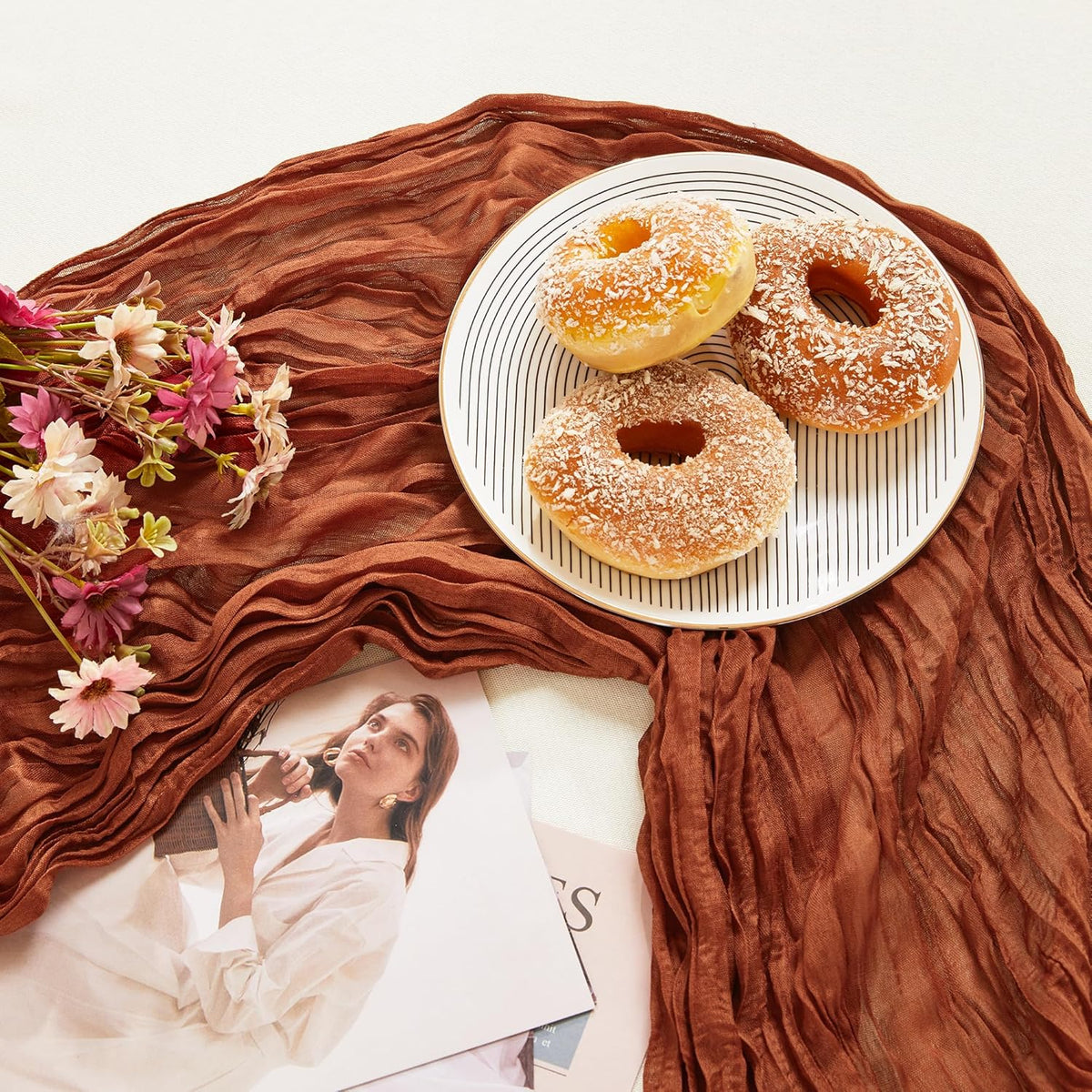 12 Pack Terracotta Cheesecloth Table Runner 10FT Long Boho Gauze Table Runner Rustic Sheer Runner