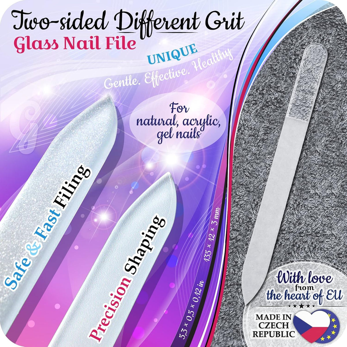 GLADZY Czech Glass Nail File Set - Multifunctional Nail Shiner Buffer, Callus Remover Foot Rasp