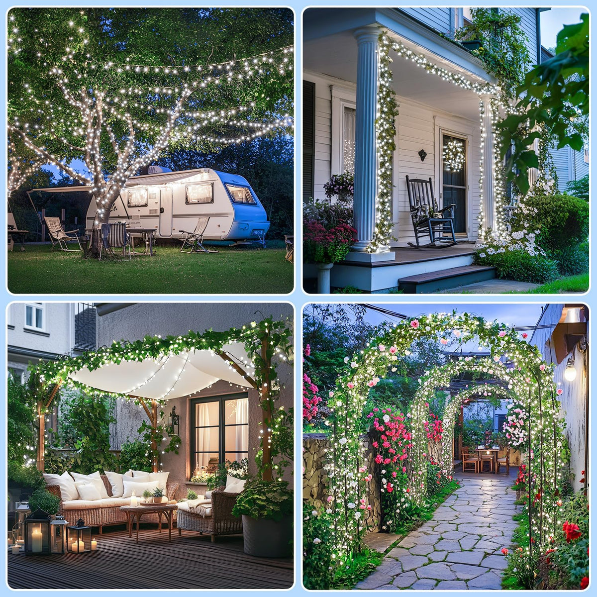 JMEXSUSS 2 Pack White Solar String Lights, Each 100 LED 33ft Green Wire Solar Lights Outdoor