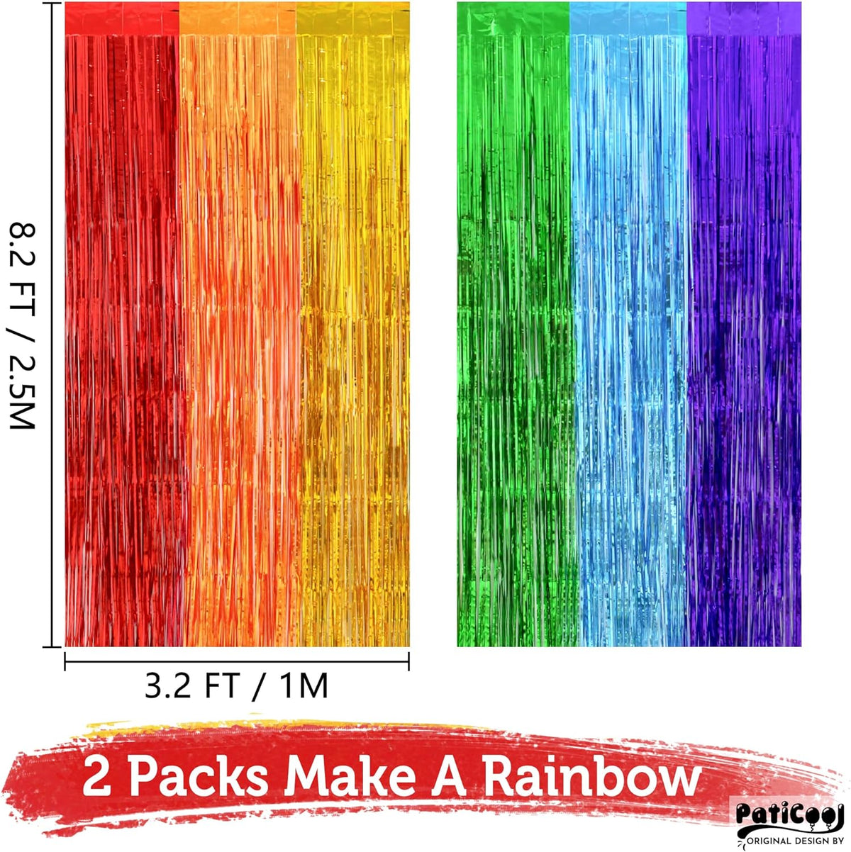 Pride Party Decorations - Rainbow Streamers Thicken 2 Pack 3.2 x 8.2 FT - Rainbow Tinsel Foil