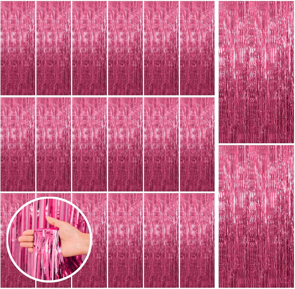 20 Pack Pink Backdrop Decorations - Tinsel Curtain Party Backdrop Foil Fringe Birthday Photo Booth