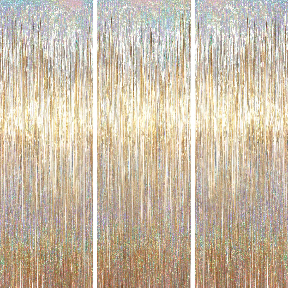Voircoloria Champagne Foil Fringe Backdrop Curtains, 3.3x6.6ft, 3pcs