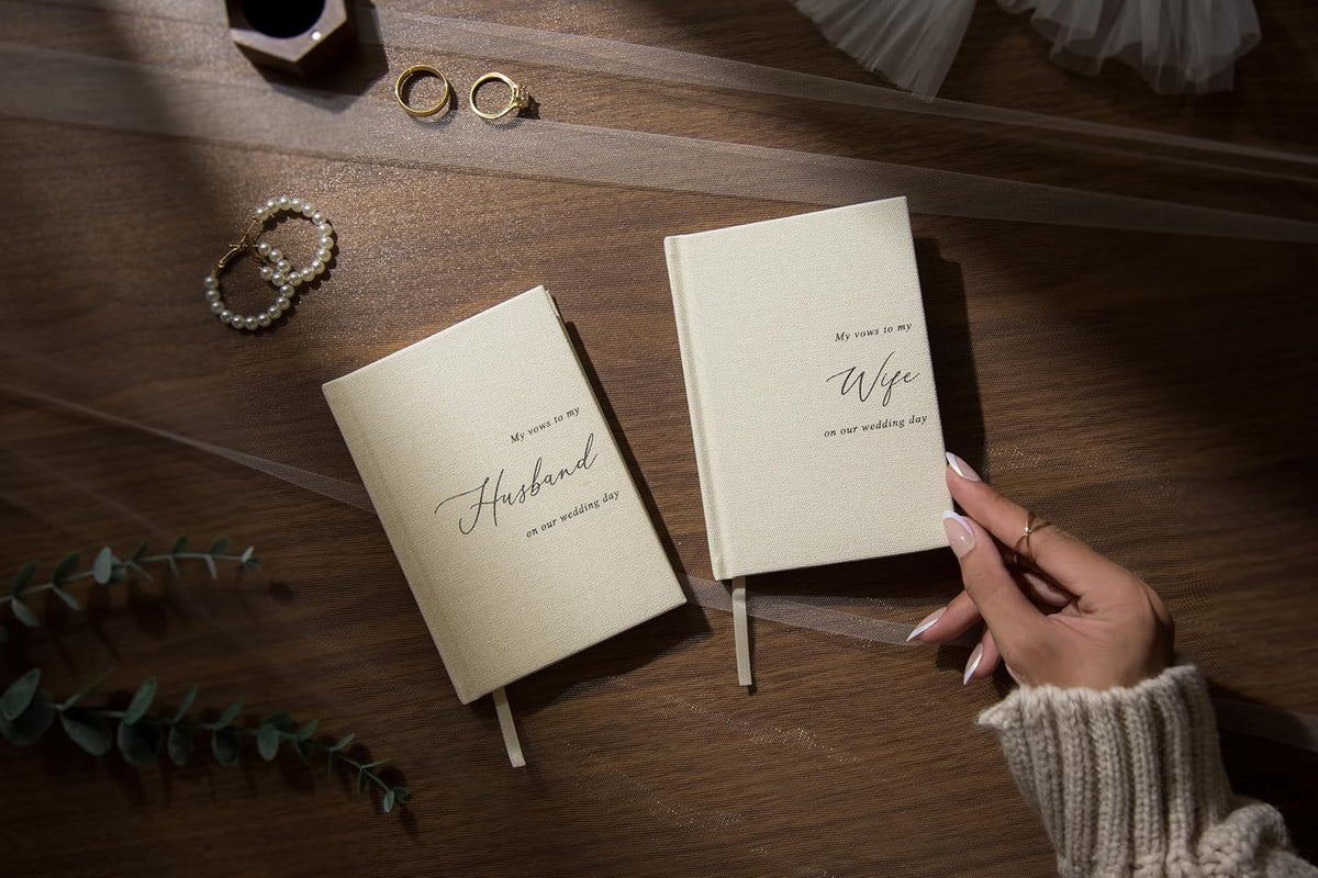 Hard Cover Vow Books (Set of 2) - My Vows to My Husband/Wife Minimalist Pocket Sized Black Embossed