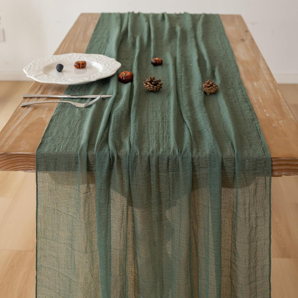 Forest Green Gauze Rustic Cheesecloth Table Runner 120 Inch 10 FT for Wedding Baby Shower Bridal