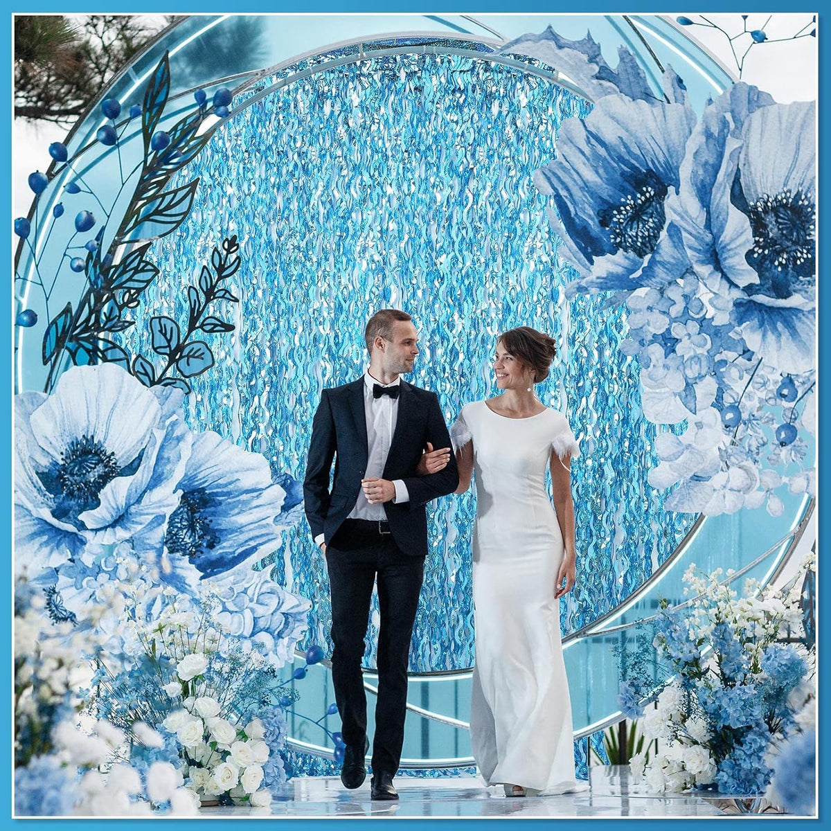 10 Pieces 3.3 x 6.6 Ft Foil Fringe Backdrop Party Wavy Tinsel Fringe Curtain Streamer for Happy New