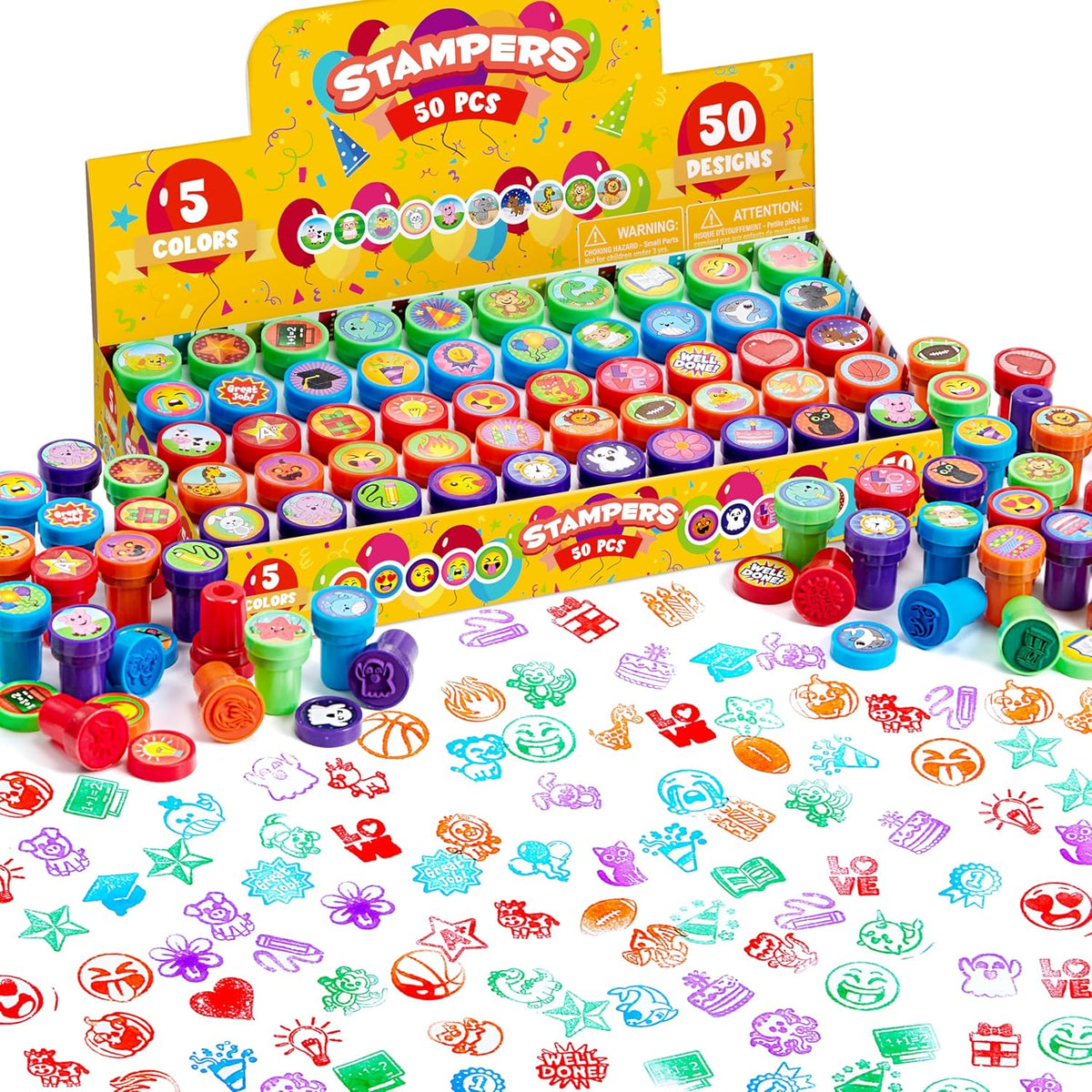 JOYIN 50 Pcs Assorted Stamps for Kids - Self-Ink Stamps with 50 Designs for Birthday Party Favor