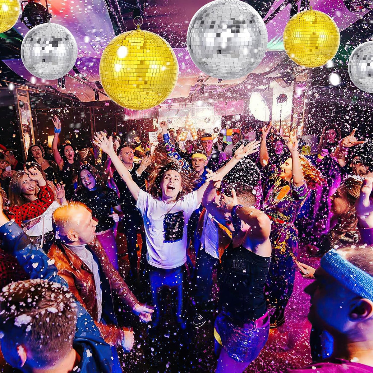 Large Mirror Disco Ball Bright Hanging Disco Ball: 6 Pcs Silver Reflective Mirror Ball - Disco