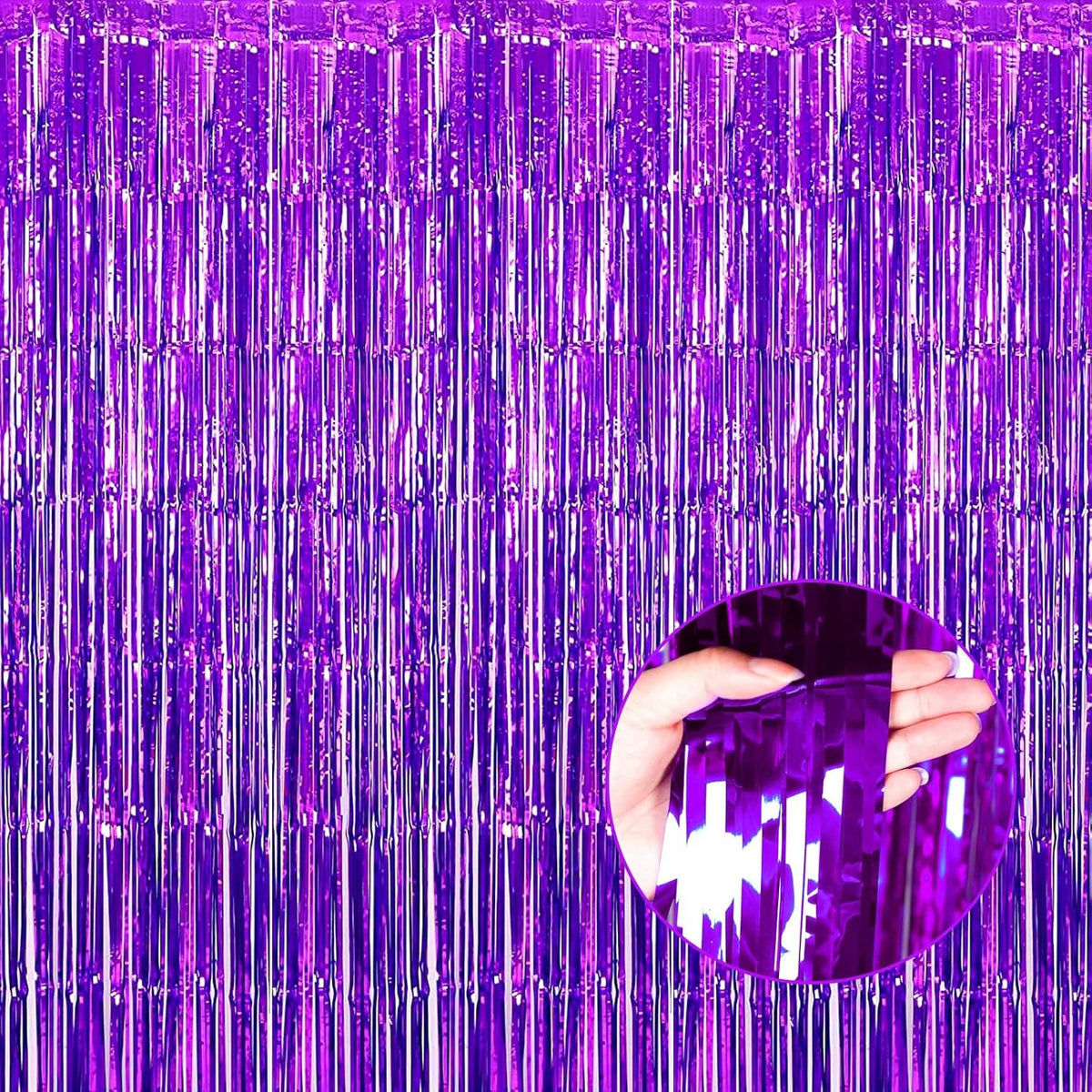 4 Pack Purple Foil Fringe Curtain Backdrop, 3.28Ft x 8.2Ft Metallic Tinsel Foil Fringe Streamer for