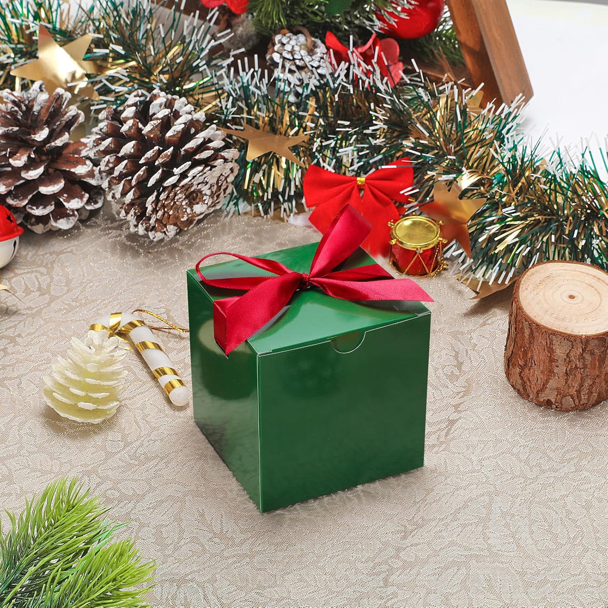 DOYIDE 60 Pcs Small Gift Boxes, 3x3x3 inches Kraft Paper Gift Box with Ribbons, Green Candy Boxes