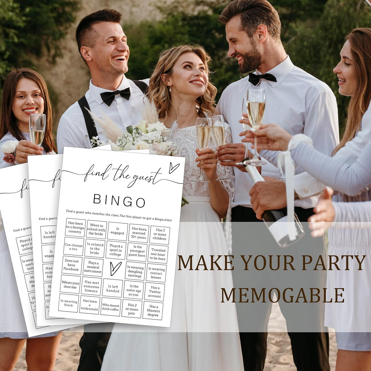 Fun Wedding Shower Bingo 25Pcs Prefilled Find The Guest Bingo Game Cards Engaging Bridal Party