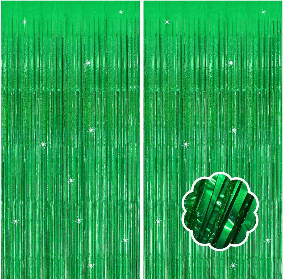 2 Pack Neon Green Birthday Decorations Foil Fringe Curtain Green Streamers for Glow Party