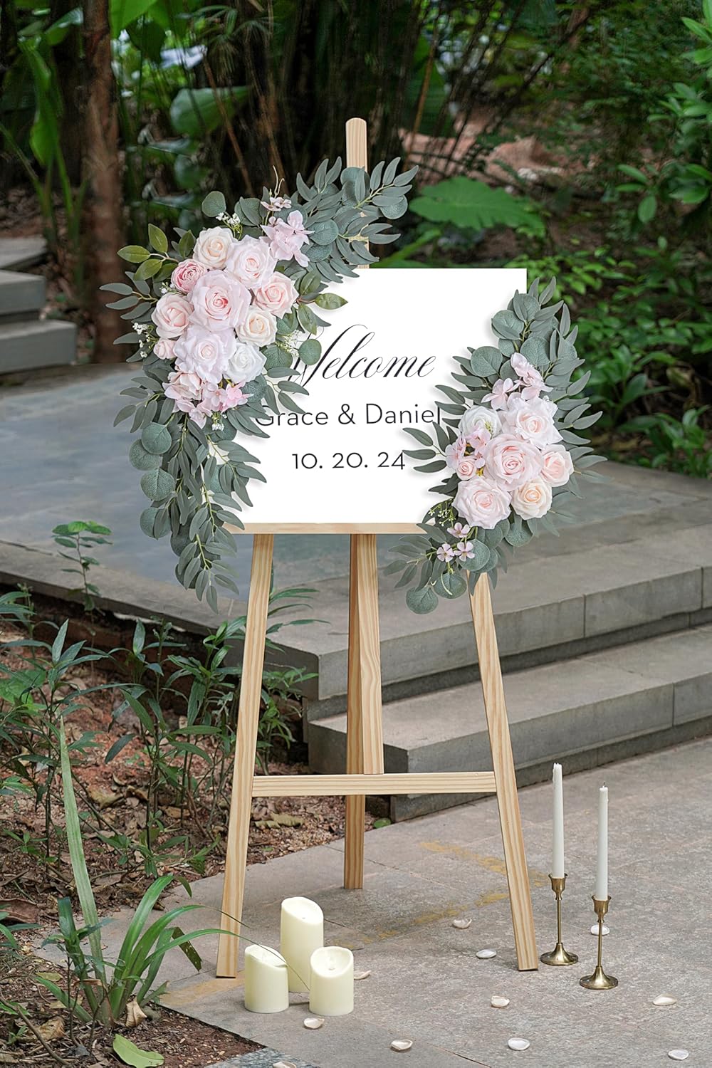 Pink Wedding Arch Flowers Set of 2 for Wedding Welcome Signs, Artificial Wedding Flowers for