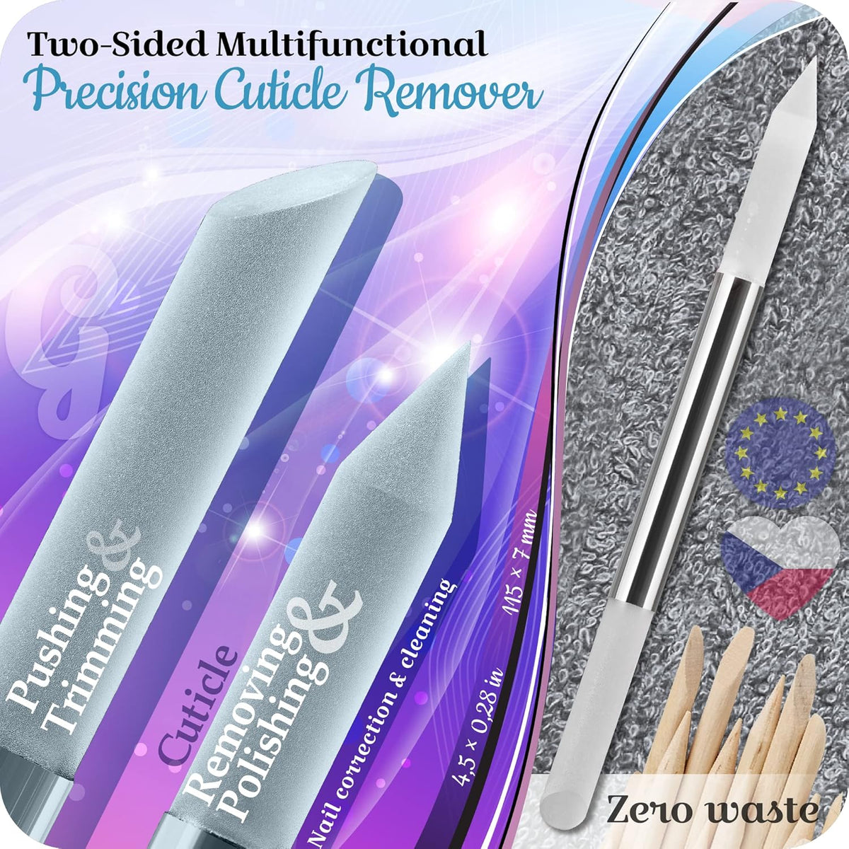 GLADZY Glass Cuticle Pusher - Manicure Cuticle Stick - Crystal Glass Cuticle Remover - Professional