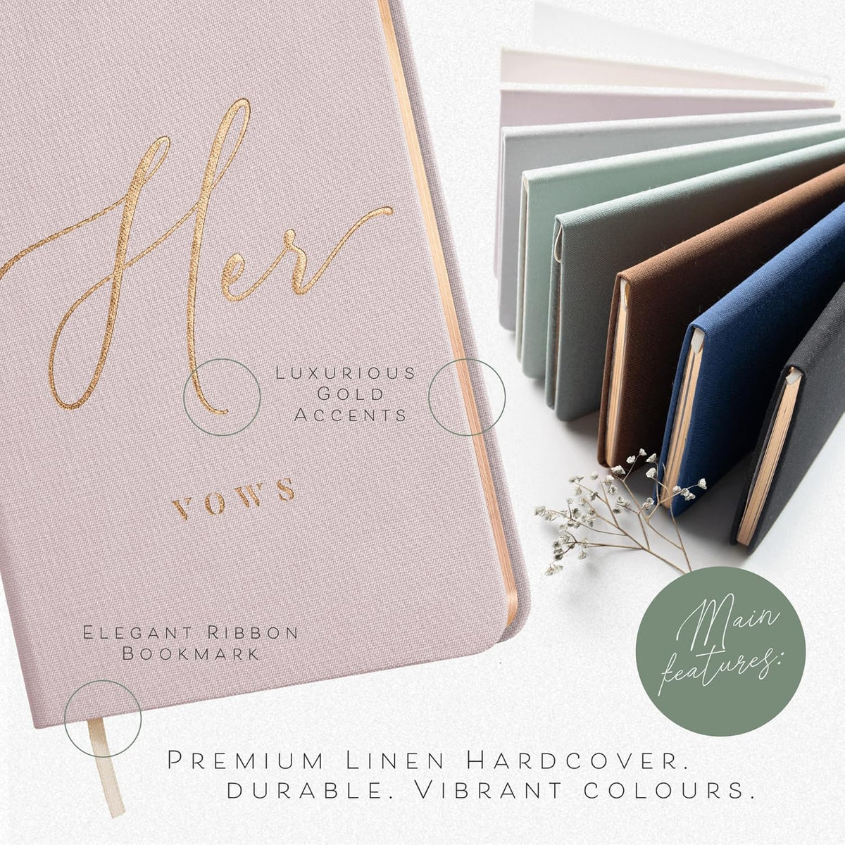ARTESORI Vow Books His and Hers - Linen Wedding Vow Books Perfect as Bride & Groom Gifts, Wedding