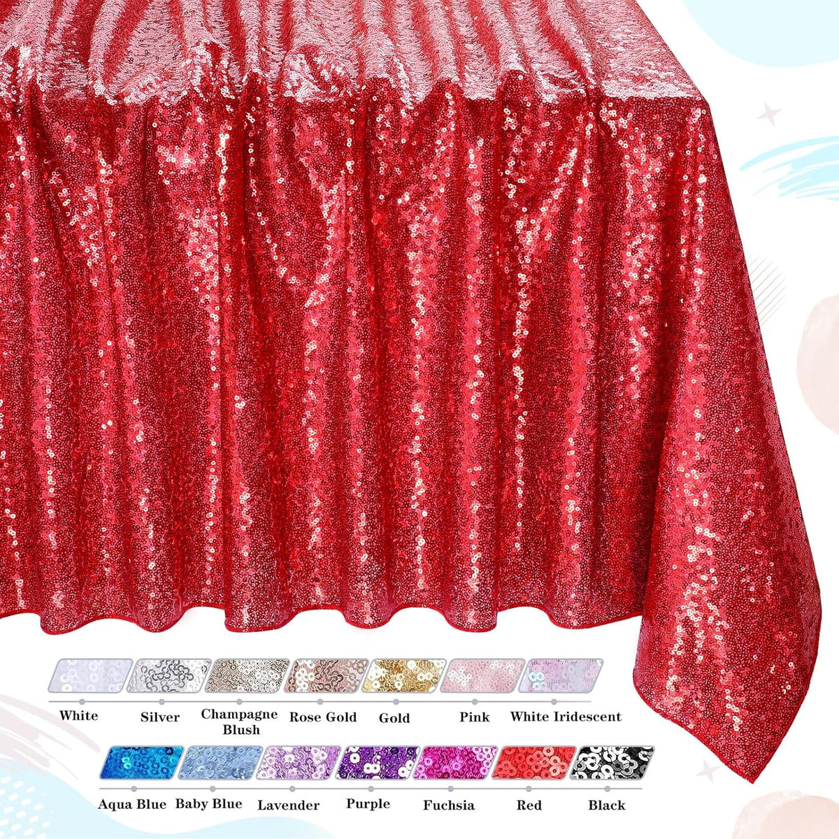 QueenDream Sparkly Sequin Tablecloth - Red Table Cloth 50x80 Inches Rectangle Table Overlay Fabric