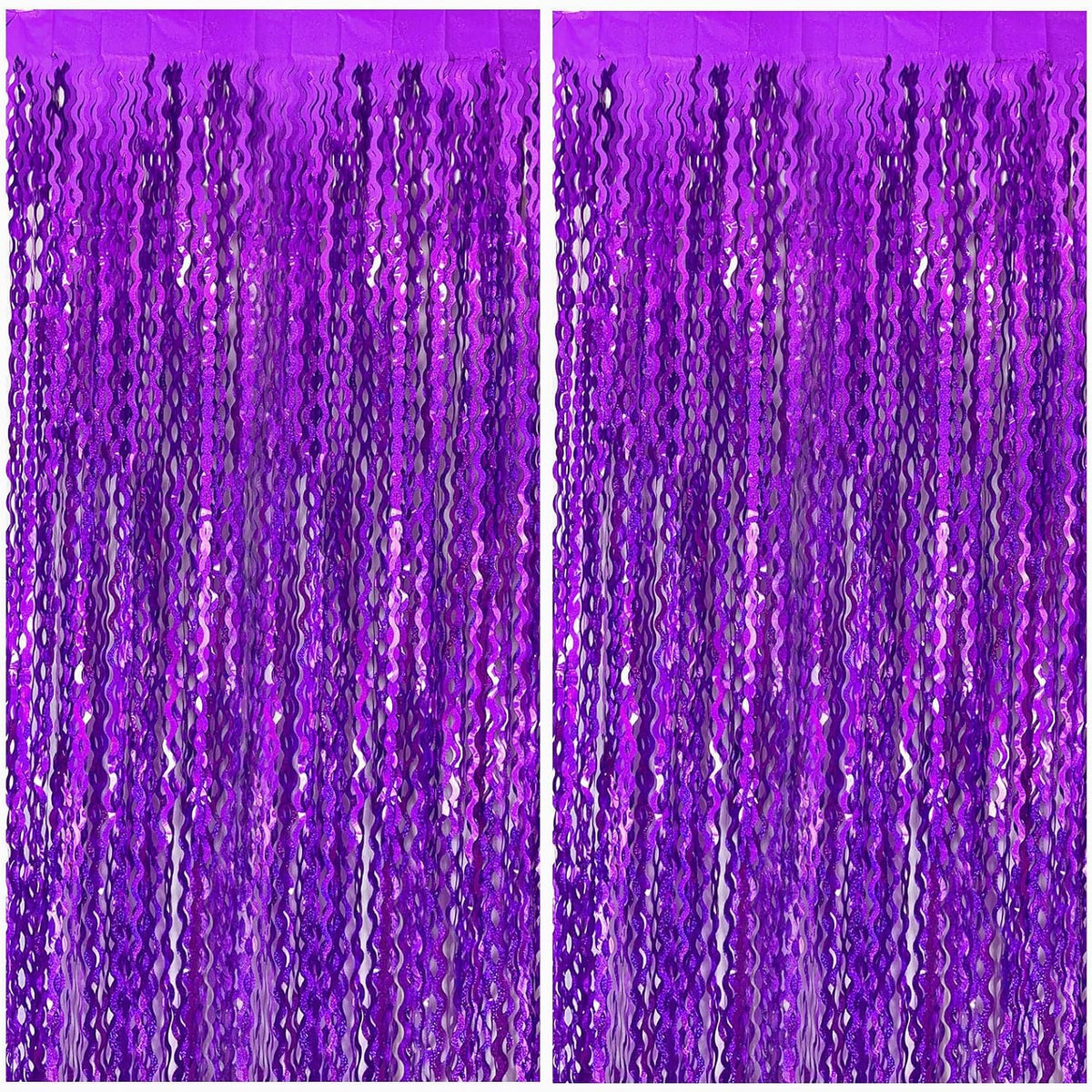 2 Pack Purple Backdrop Tinsel Foil Fringe Curtains Sparkle Metallic Wavy Foil Fringe Backdrop