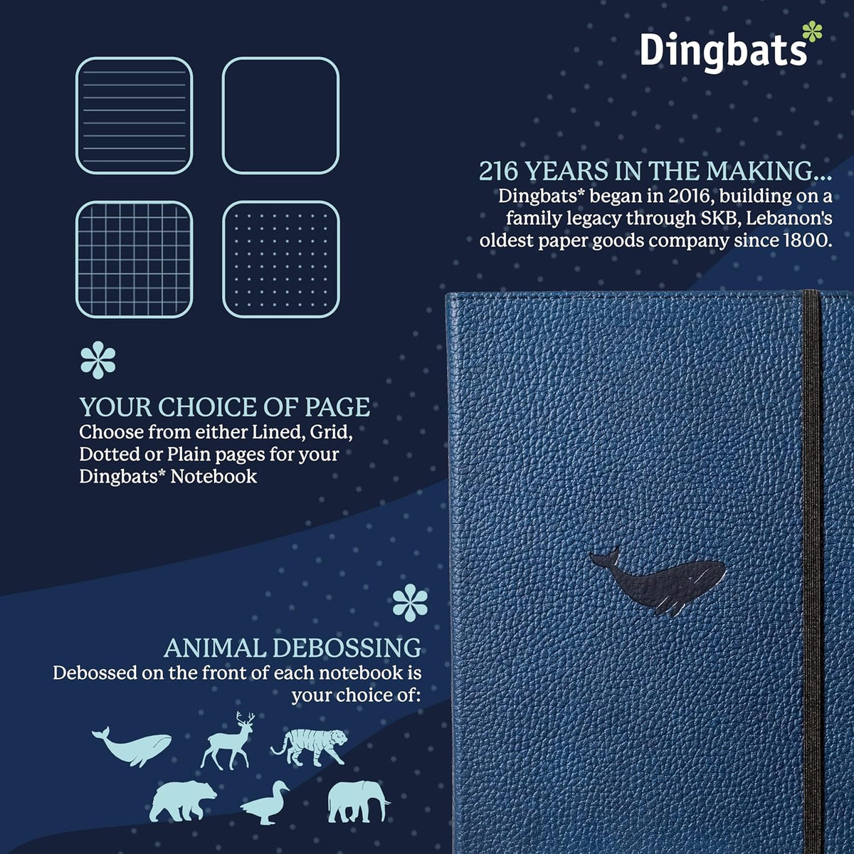 Dingbats Wildlife Grid Journal A5 - Vegan Leather Hard Cover, Ideal for Work, Travel - Pocket