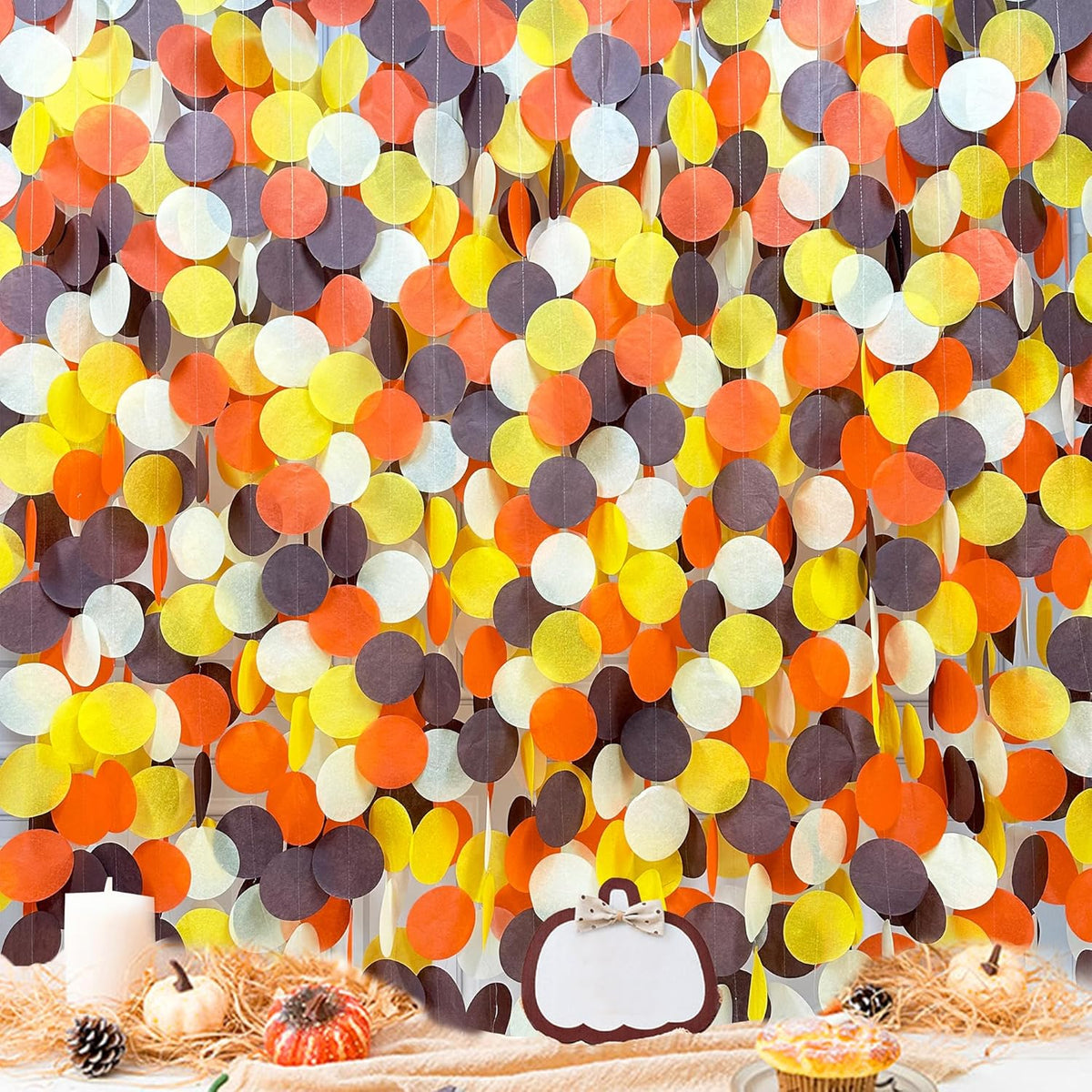 205Ft Fall Party Decorations Big Circle Dots Backdrop Garland Orange Brown Yellow Beige Tissue