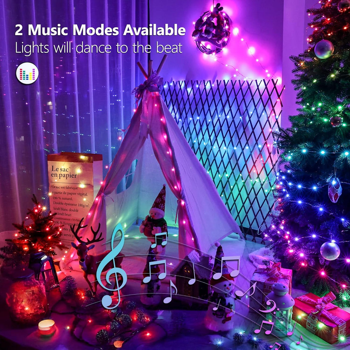 BrizLabs Fairy String Lights - 2 Pack 66ft 200 LED Color Changing Christmas Fairy Lights with