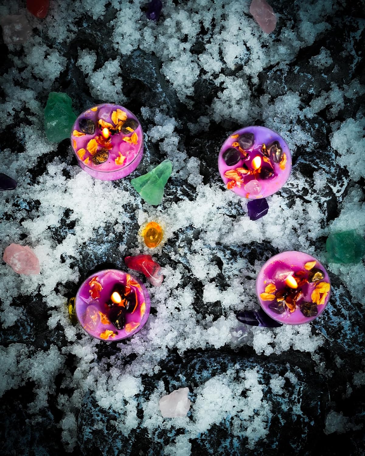 Tealight Soy Candles with Crystals And Herbs, Handmade Energy Candles, Healing Crystal Soy Candles