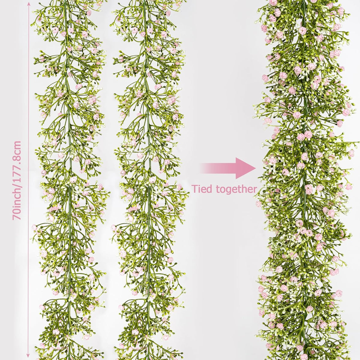2 Pcs 5.8ft Artificial Baby Breath Flower Vines, Babys Breath Artificial Flowers Real Touch Faux